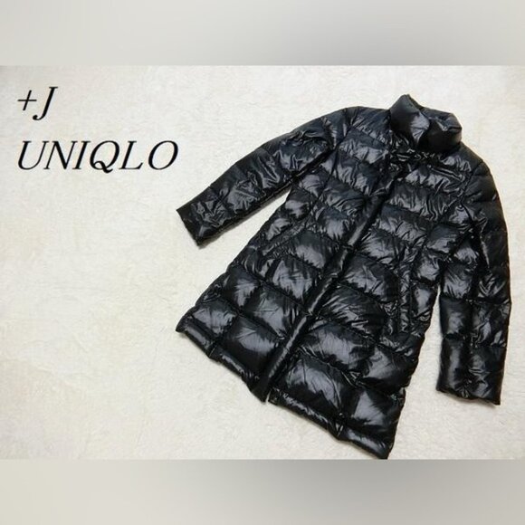 +J Jil Sander Uniqulo long mock neck metallic black quilted Down puffer Coat XS - Picture 2 of 9